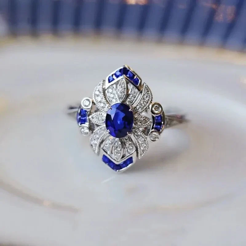 Fashion classic luxury women's light blue sapphire ring - Image 2