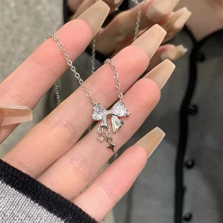 New design bow pink zircon cross pendant necklace - Image 9